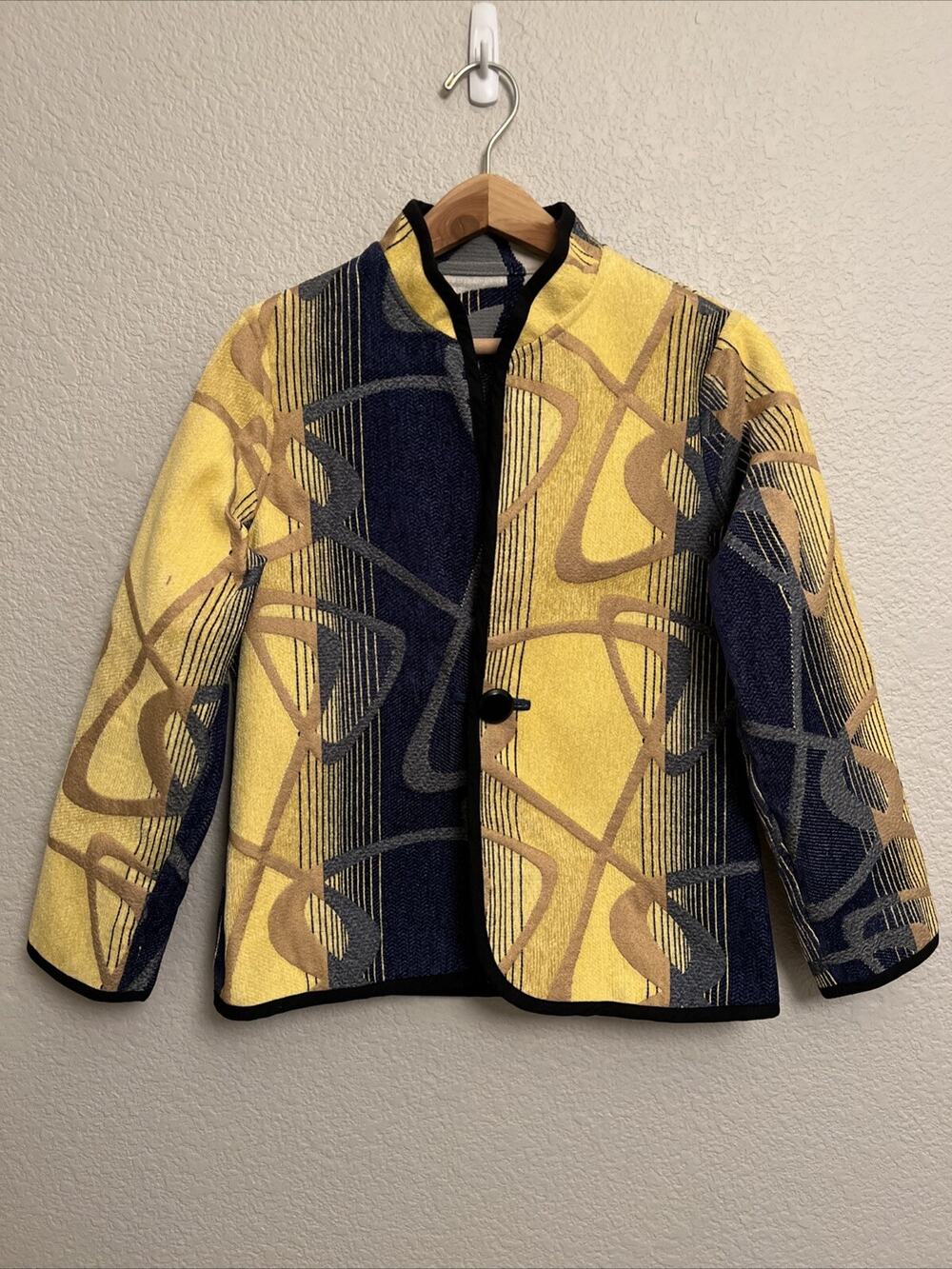 Trimdin Reversible Artisan Jacquard Brocade Jacket Blazer Art to Wear Abstract S